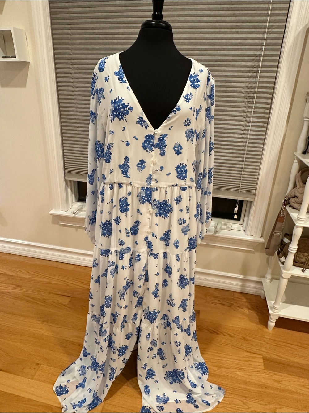Sugar + Lips Blue & White Floral Button Front Maxi Dress Size 3X